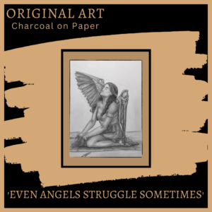 Even Angels Struggle Sometimes - Original Charcoal Art by Laurence Fleming of Fleming Art Studio